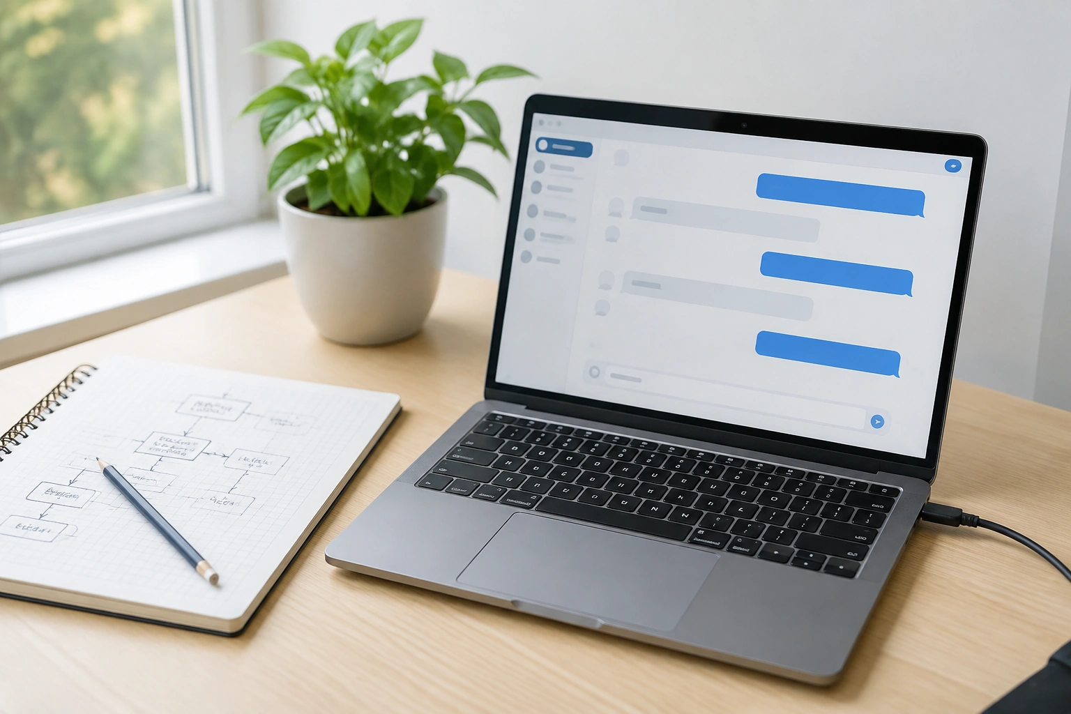 Laptop screen showing a chatbot conversation interface